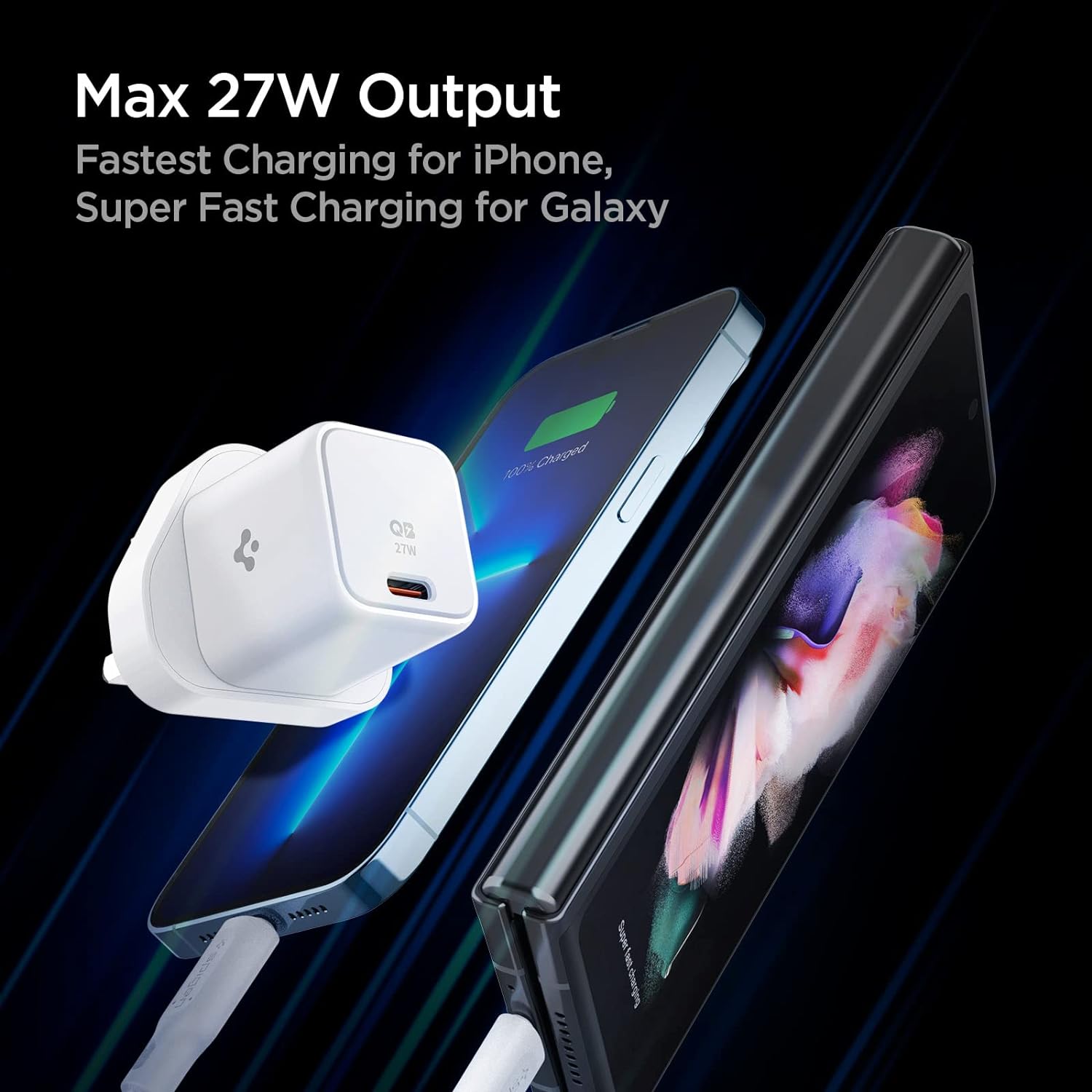 Spigen iPhone 15 Pro Max Pack (Screen protector + Crystal Flex Clear Case + Spigen 27W charger)
